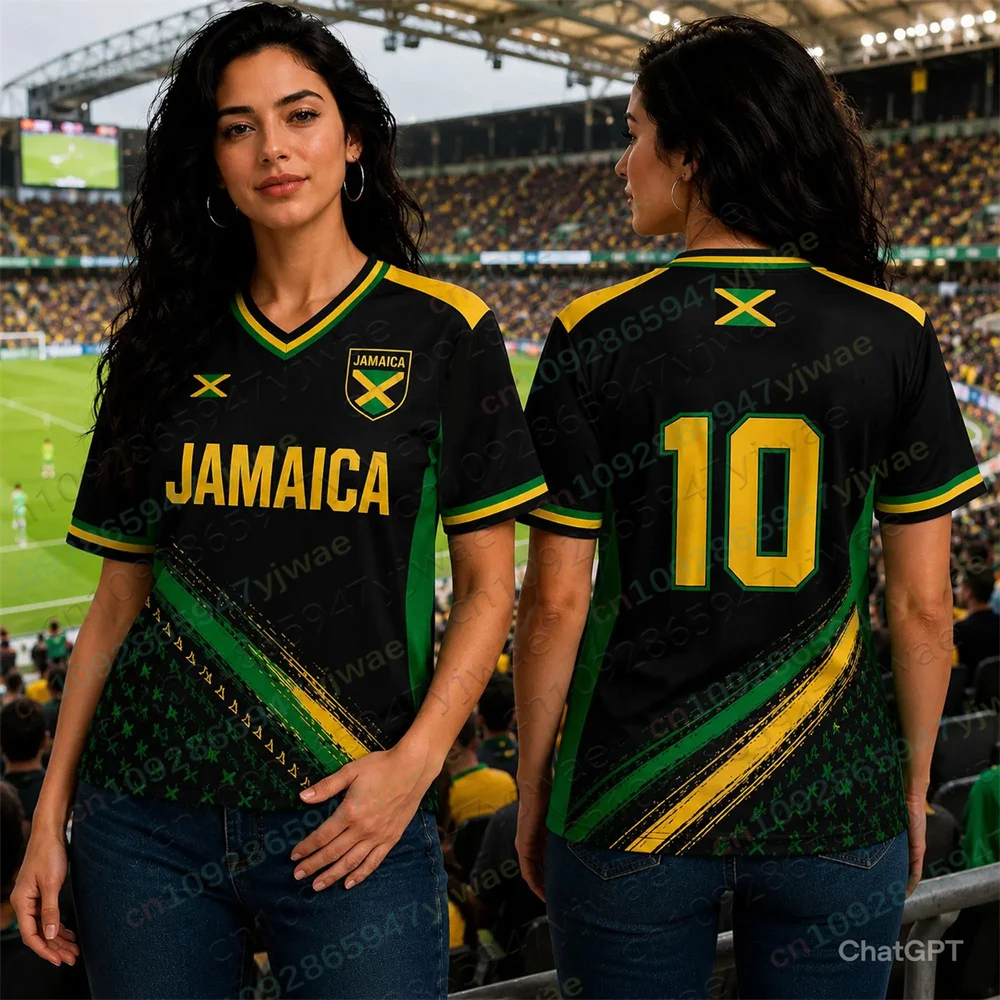 Jamaica Soccer Jersey Fan Shirt Fashion Casual Streetwear Breathable Quick Drying Short Sleeved Summer Men Women T-Shirt