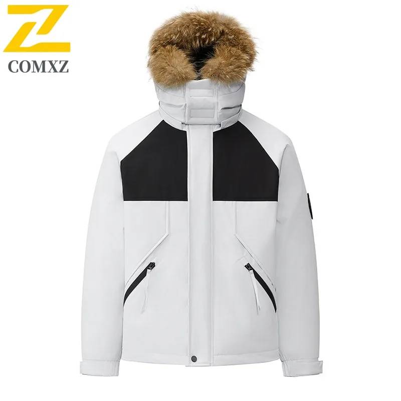 COMXZ Men Puffer Jacket 2025 Outdoor Climbing Thickened Warm Padding Coat Mao Collar Design Hood Windproof Winter Windbreaker