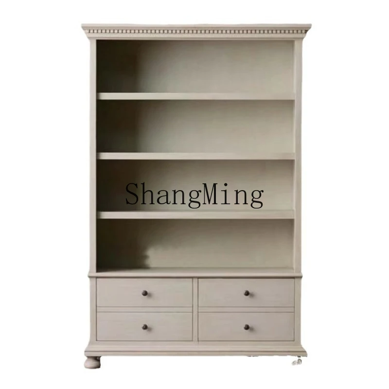 

ZYY household solid wood floor-to-ceiling bookshelf modern simple ivory white four-pump storage bookcase