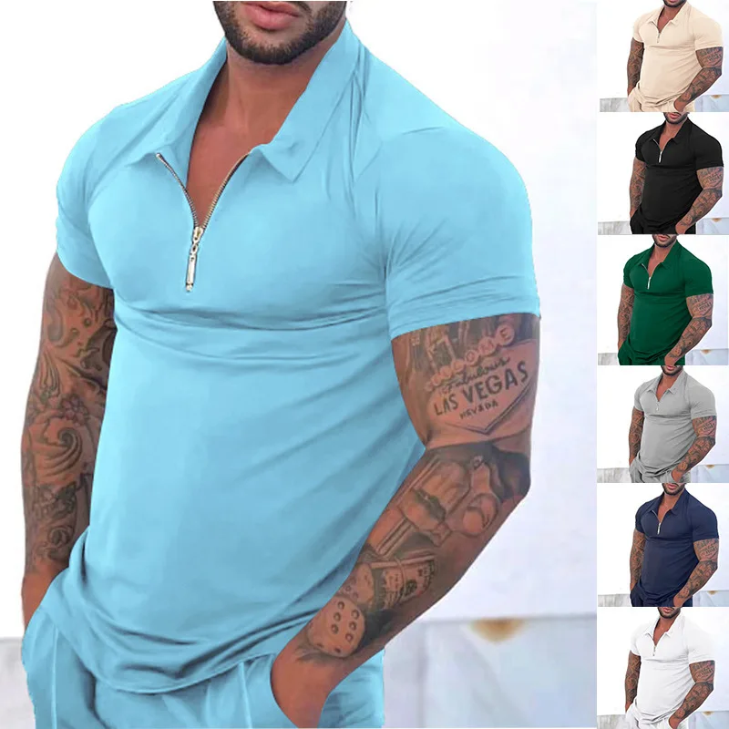 

New Arrival Men Clothing Summer Casual Lapel Short Sleeved Solid Color Slim Fitting T-shirt Men's Short Sleeved Top Men T-shirt