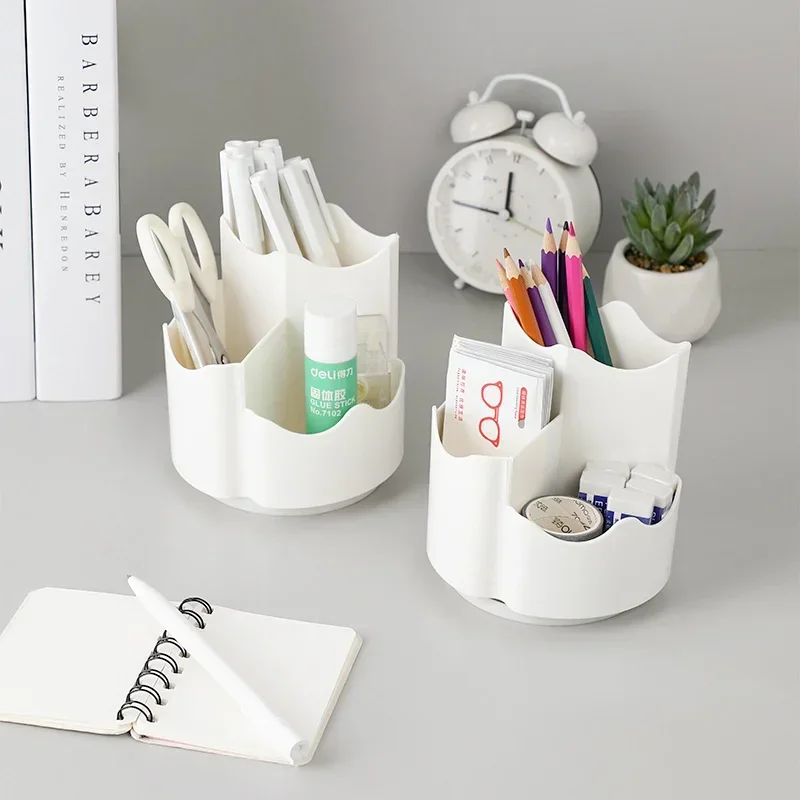 

Large Capacity 360° Rotating Pencil Storage Box, Cute Desktop Organizer for School and Office Stationery