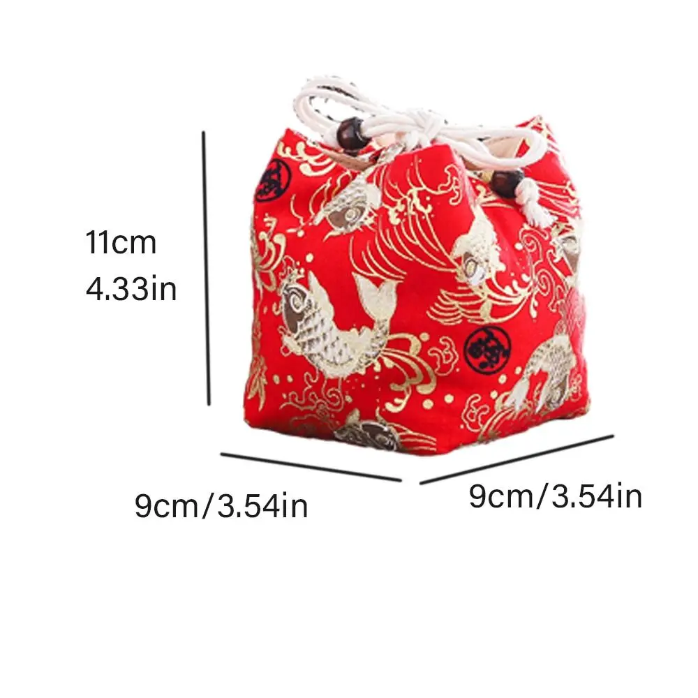 Canvas Flower Drawstring Bag Dragon Stripe Print Chinese Style Handbag Coin Purse Wallet Makeup Lipstick Bag