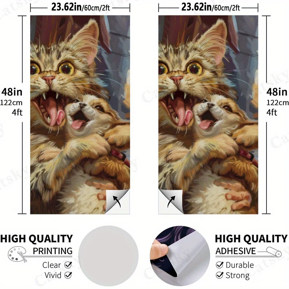 عناق القطط والكلاب، فن الحيوانات الأليفة غريب الأطوار، مشهد الشارع، قيمة عالية! ملصقات رمل من الفينيل المسطح ثنائية الأبعاد - خالية من الفقاعات، سهلة الاستخدام، وات #2