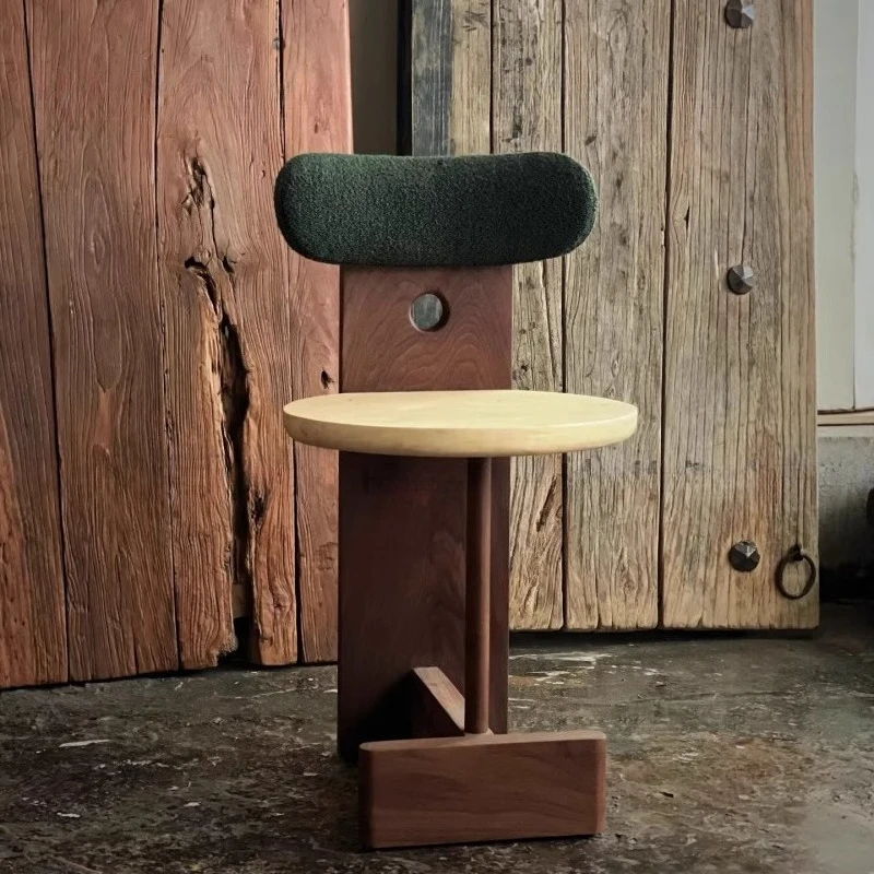 

Second-hand Solid Wood Dining Chair Art Retro Soft-back Chair Home Simple Leisure High Stool Bar Chair