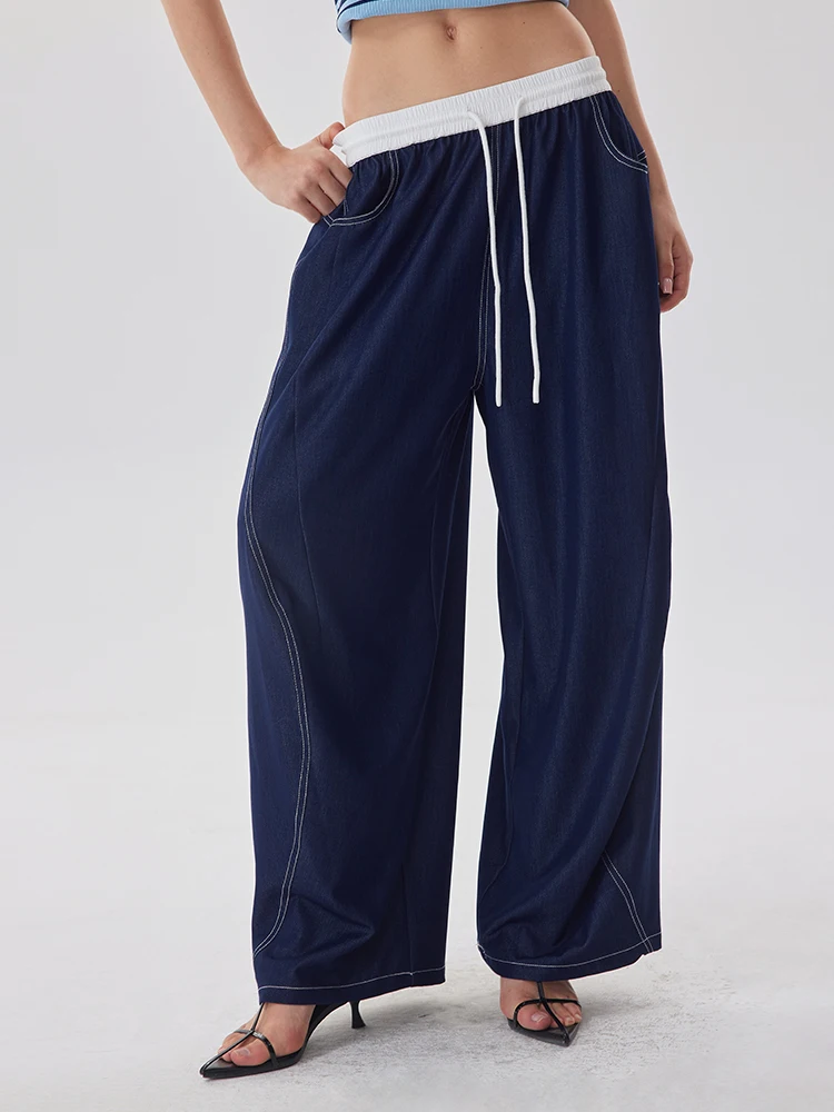 

OoofYang Loose Slimming Lantern Pants Color Blo Casual Thin Denim Jeans Women's Summer Wide Leg Straight Cut Trousers