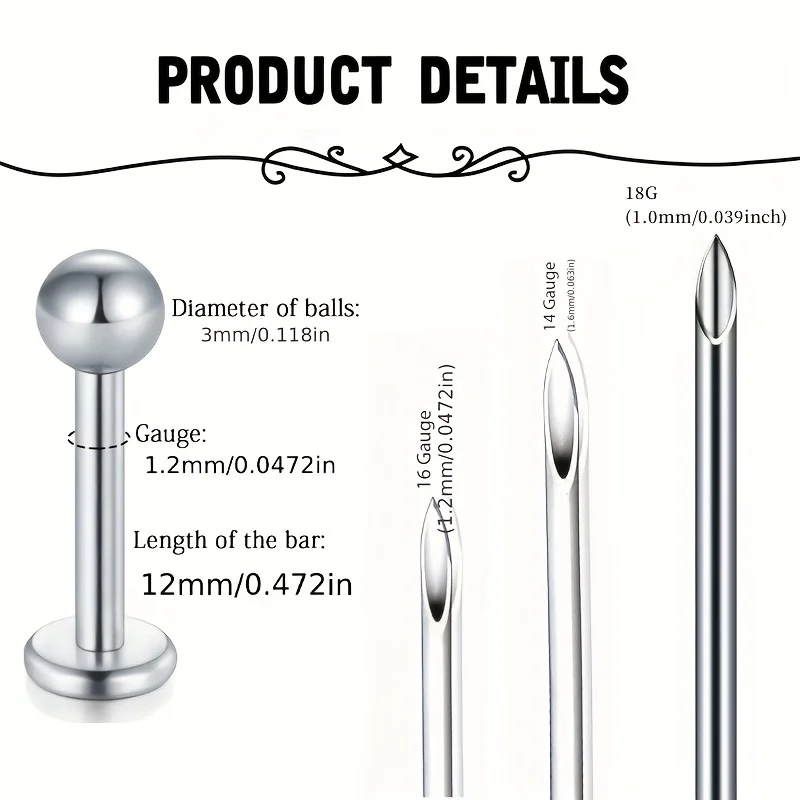 50pcs Body Piercing Kit, Heart C-Shaped  L -Shaped Nose Ring,Stainless Steel Nose Lip Tongue Eyebrow Cartilage Ear Stud