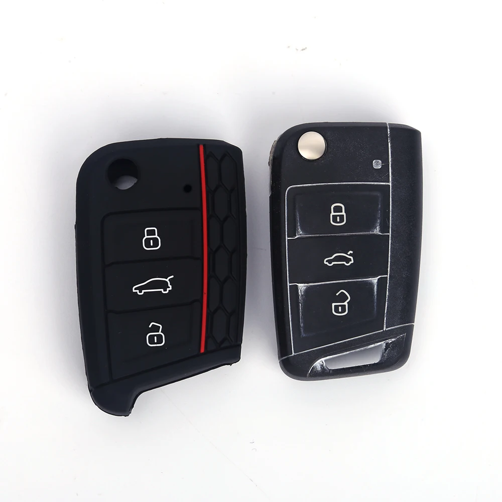 Car Key Case Silicone Cover for VW Golf 7 MK7 3 Buttons Flip Folding Remote Key Fob for Seat for Skoda Car Accessories