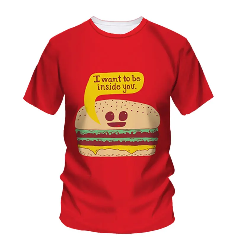 Burger Fried Chicken Hip Hop Summer Men\'S T-Shirt Youth Vibrant Neutral 3d Print Quality Short Sleeve O Collar Quality Top Shirt