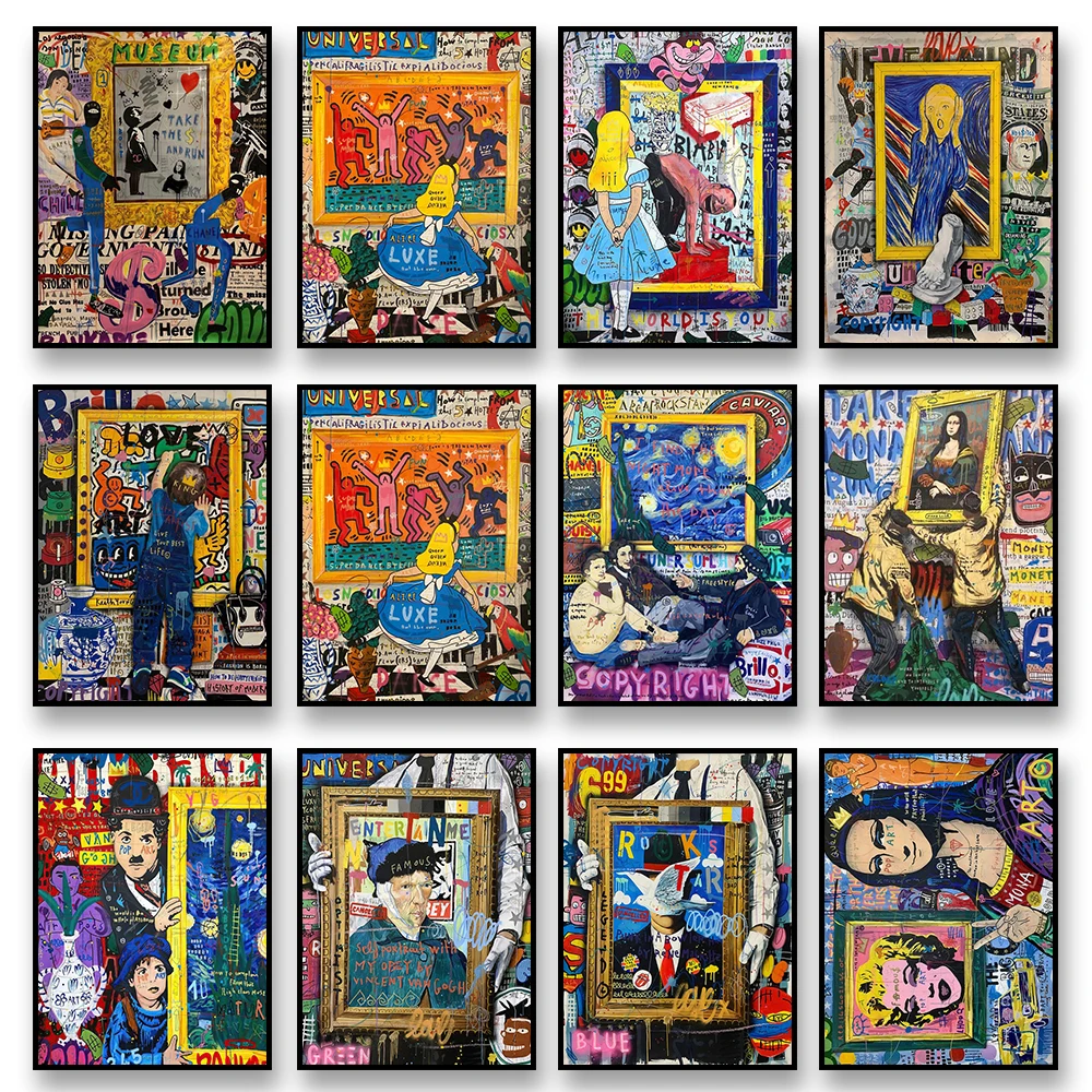 

Banksy Works Exhibition Canvas Painting Nordic Graffiti Style Decorative Poster Room Wall Art Prints Modern Home Decor Aesthetic