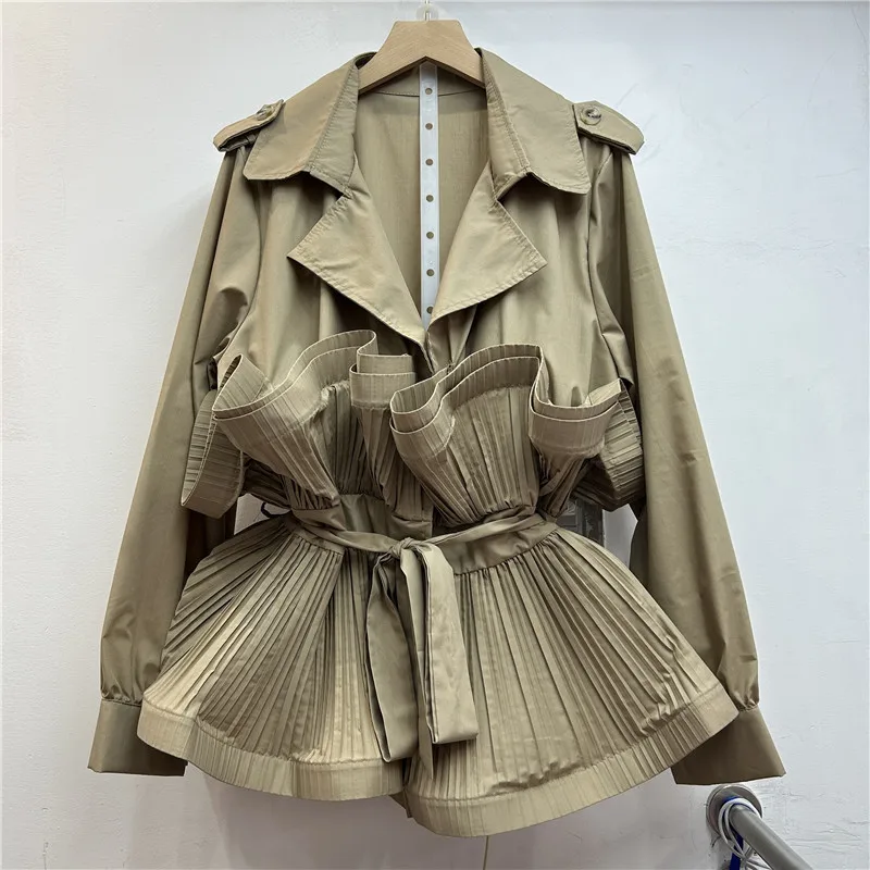 Women Spring Autumn Turn Down Collar Ruffles Waistband Shirts Long Sleeved Irregular Lotus Edge Tie Folds Blouses Cardigan Tops