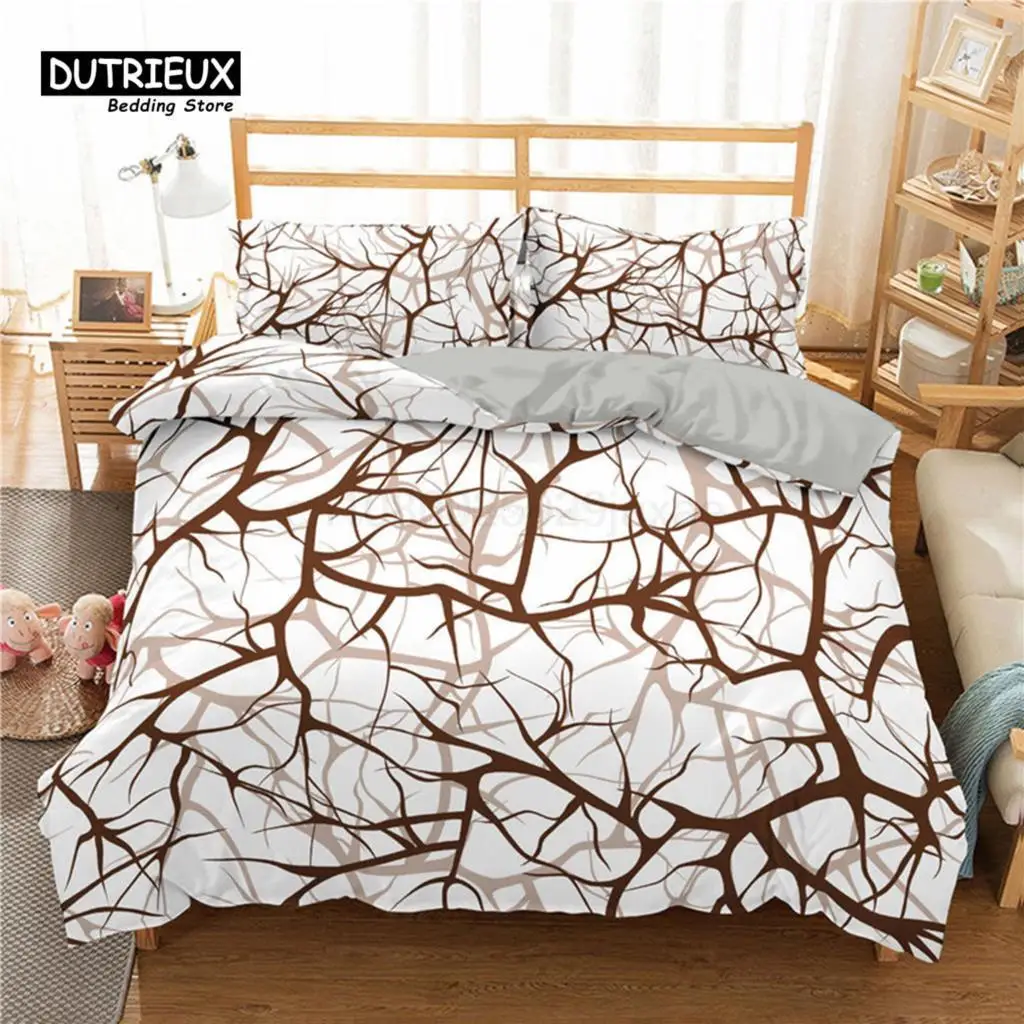 

Tree Branches Duvet Cover Botanical Leaves Print Bedding Set Polyester Nature Floral Comforter Cover Queen For Kids Adults Decor