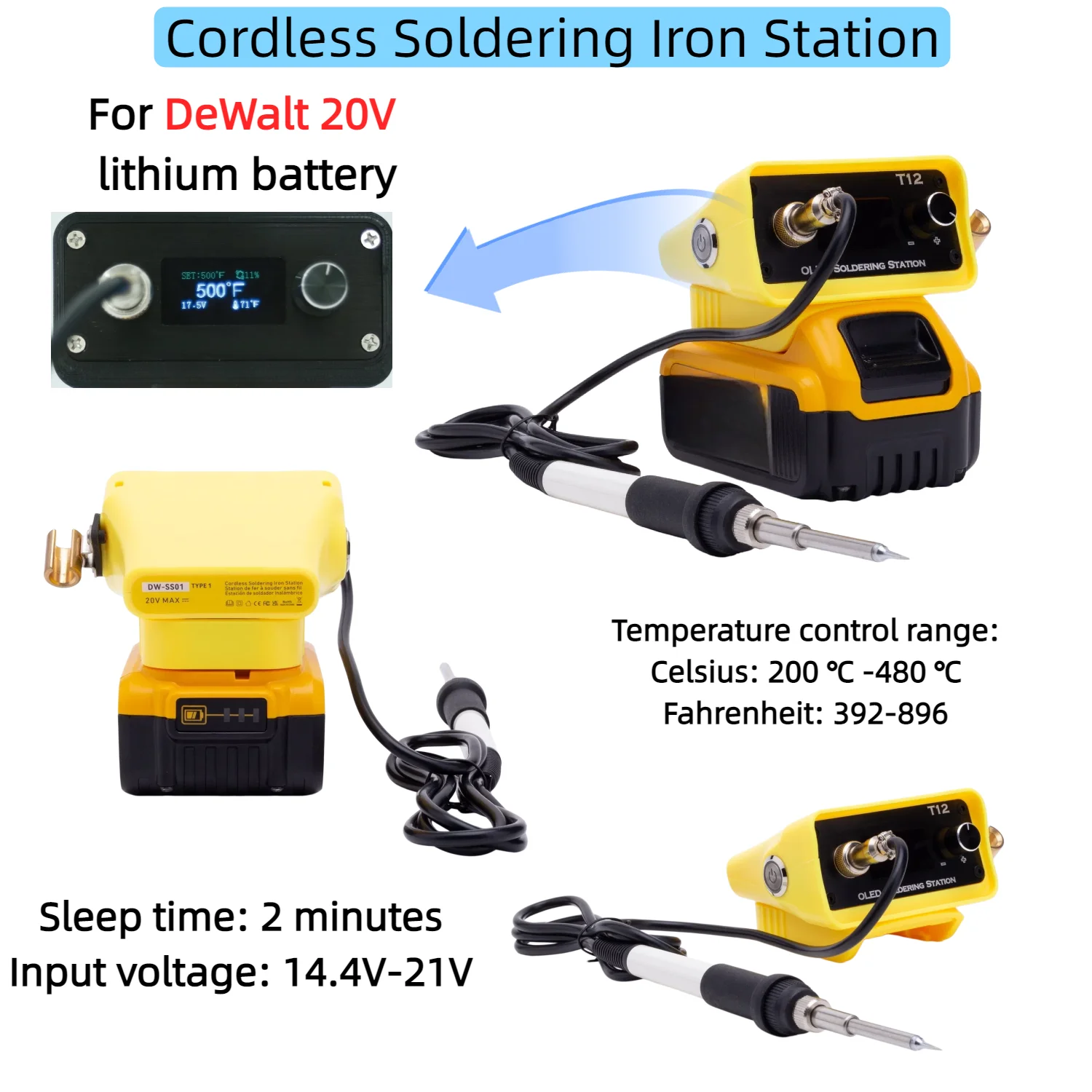 Cordless Soldering Iron Station for DeWalt 20V Battery T12 Digital Display Soldering Iron Electronic Repair Welding Tool
