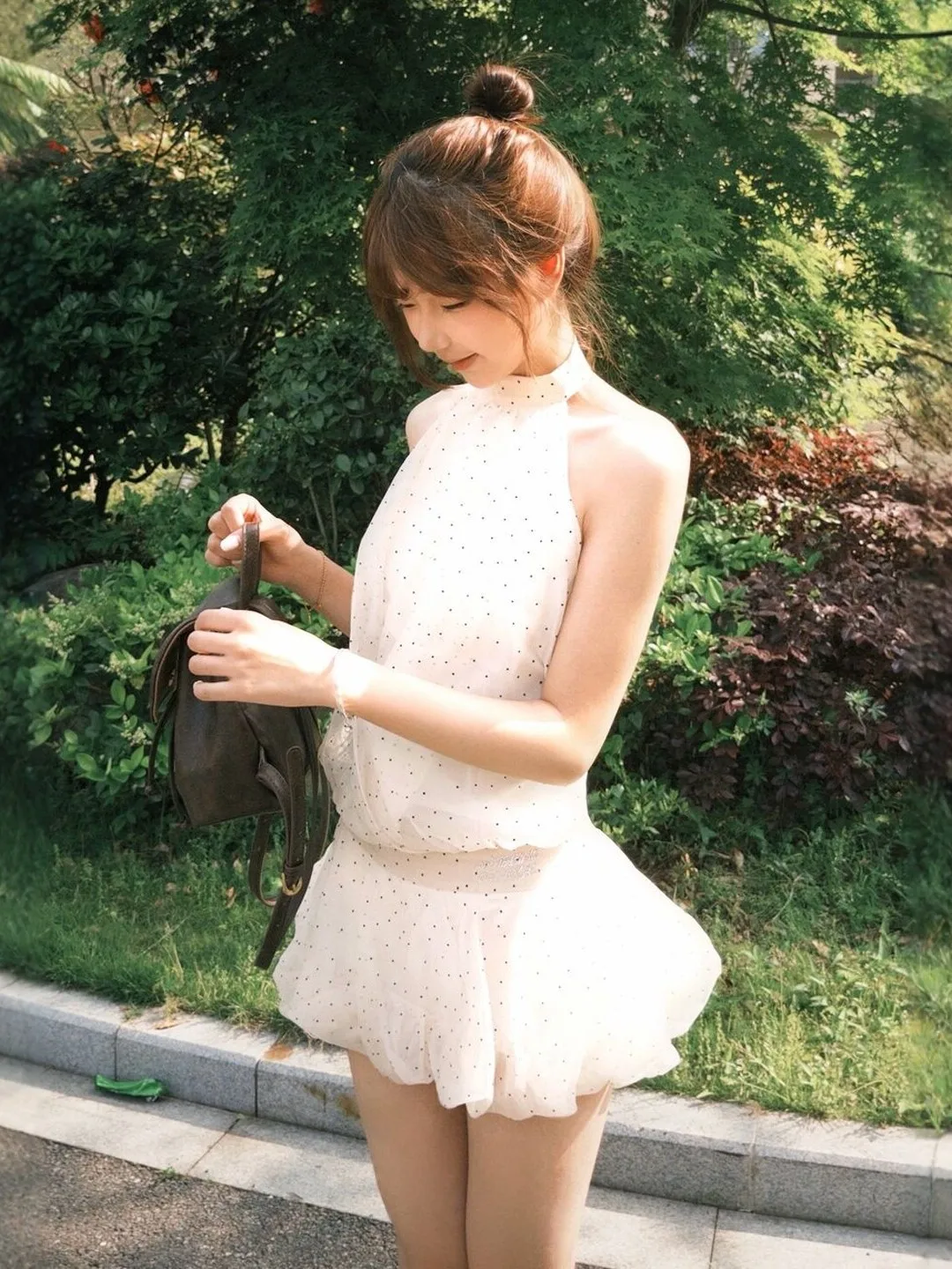 

Summer Unique Beautiful Fairy Short Skirt Unique Hanging Neck Strap Dress Atmosphere Sensation Gentle Style Splice Backless W...