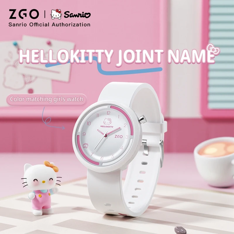 ZGO X Hello Kitty Sanrio Ladies Watch Cute And Simple Silicone Strap Luminous. Waterproof Quartz Wristwatch Gift 2135