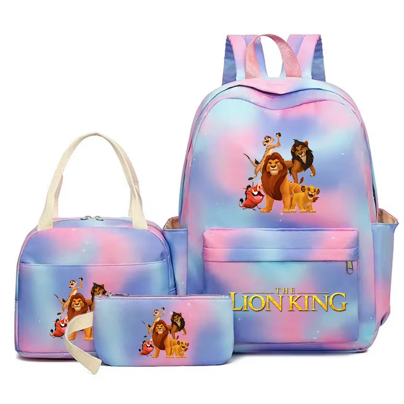 

3Pcs The Lion King Colorful Backpack Set With Tote and Pouch Large Capacity Lightweight Breathable Outdoor Knapsack School Bags