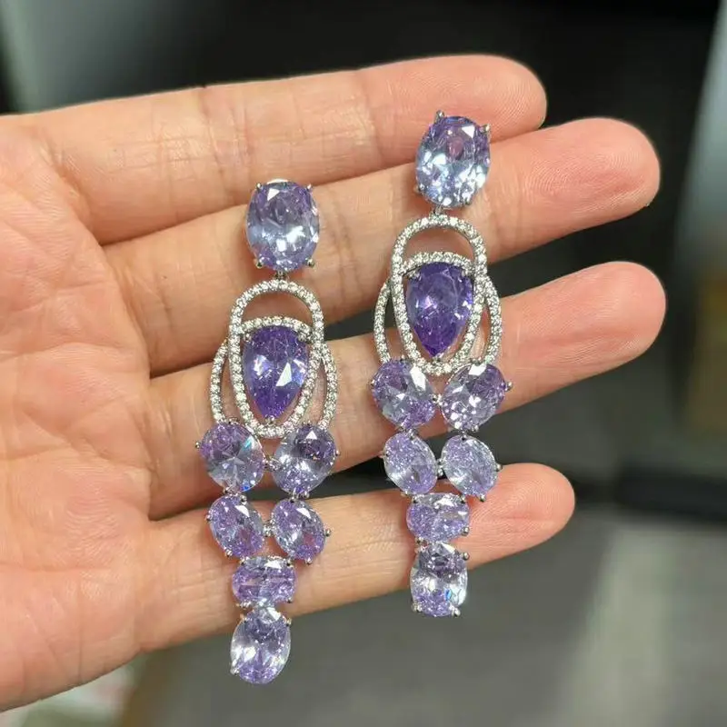 Bilincolor Fashion Purple Cubic Zirconia  Earring for Women Wedding