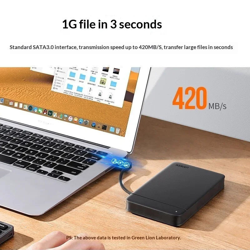 UGREEN 80555 2.5 Inch SATA to USB 3.0 External Hard Drive Enclosure Cable Attached HDD SSD Case for Laptop Desktop