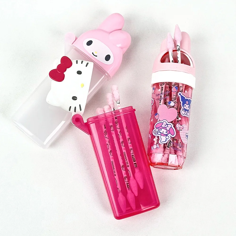 Genuine Sanrio Hello Kitty Storage Box Cartoon Kt Cat Melody Travel Portable Cotton Swabs Dental Floss Band Aids Organizer Boxes
