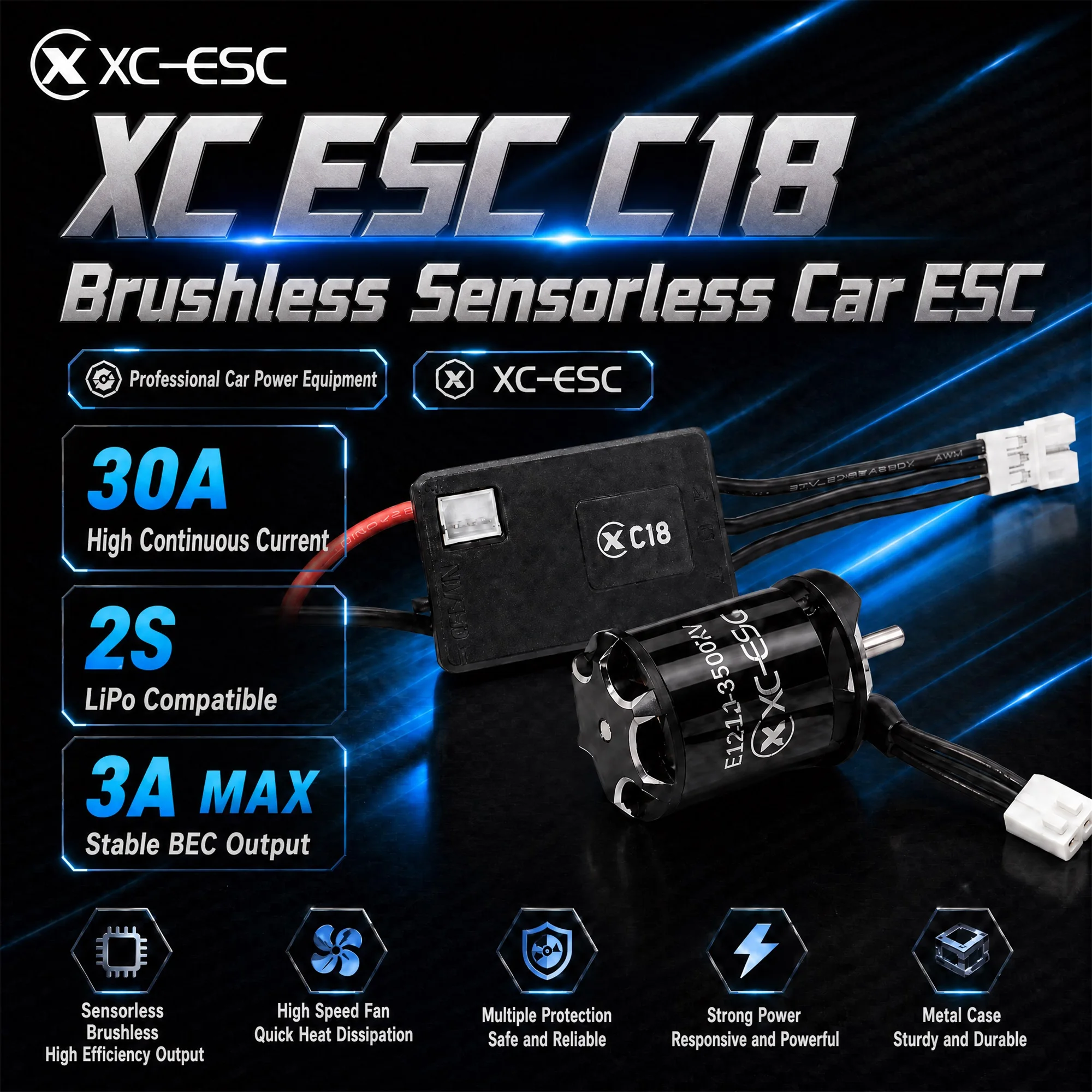 XC-ESC C18 30A ESC E1212 3500KV Motor Brushless Combo for 1/18 1/24 RC Model Car Buggy Truck Racing Accessories - view 2