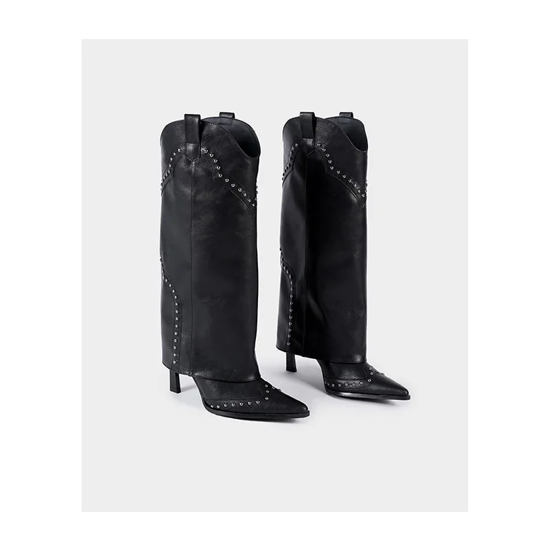 

New retro rivet high leg pants boots French women's boots Fashion versatile boots Knight boots Long tube boots