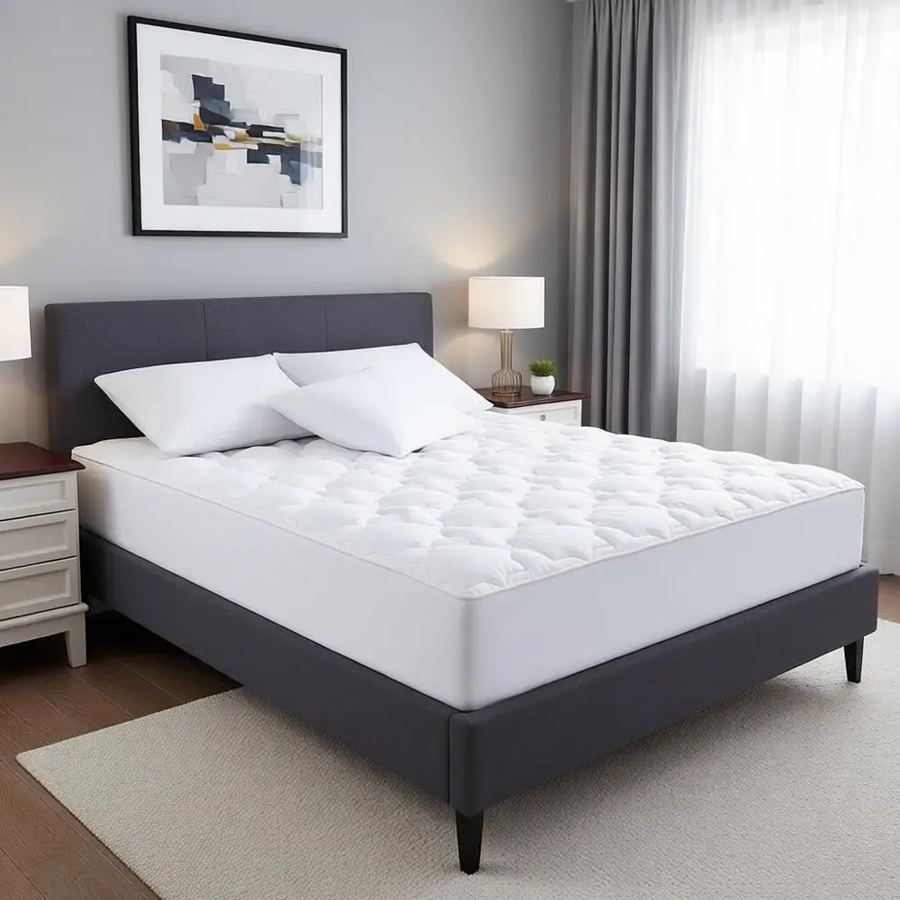 

Хлопковый охлаждающий наматрасник для матраса размера Queen, глубина 8-21 дюйм, стеганый чехол для матраса, дышащий и мягкий, 450GSM, с эффектом подушечки (60x80, белый)