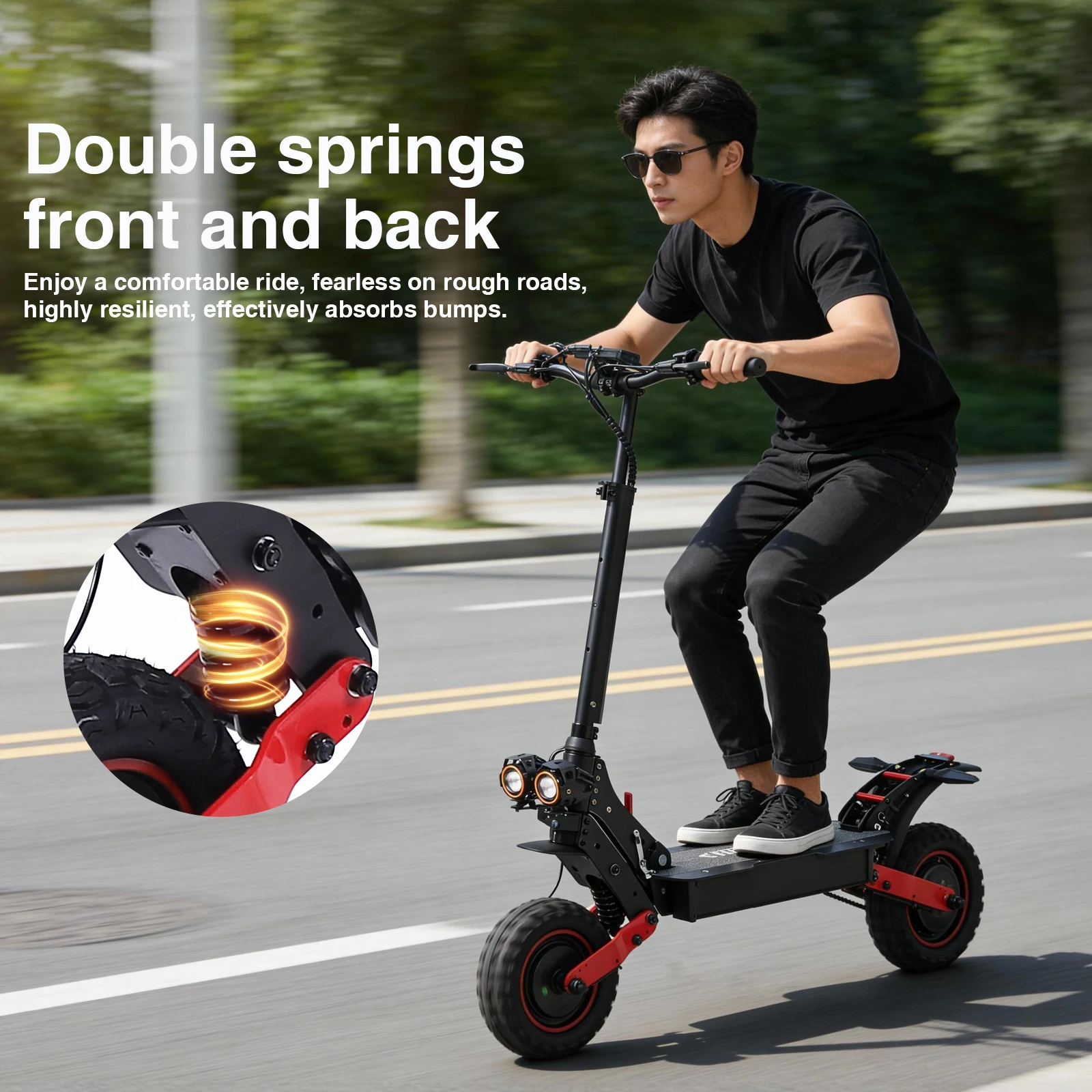 FREEBOY H6 E-Scooter 2400W Doppelmotor Elektrischer Klapproller mit 48V 21Ah Batterie und Doppel-11-Zoll-All-Terrain-Reifen – Detail 5