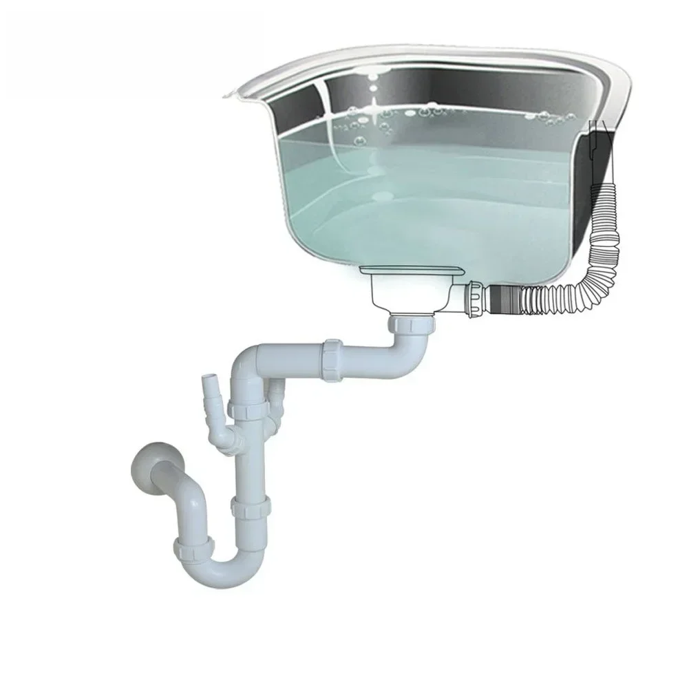 Kitchen Sink Drain Pipe 40mm PVC PP U-Bend Design Smell Proof Rear Drain For Cabinet Space Saving High Temp Resistant Drainage