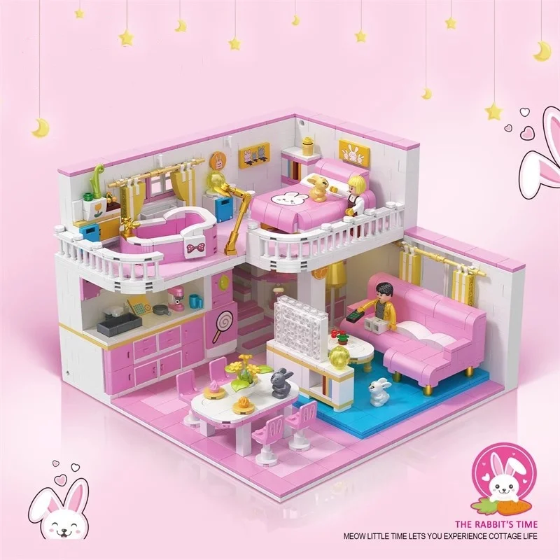 New Three-dimensional Villa Cats Apartment Girl Adult Version Of Educational Assembly Blocks House Street View Building Toy Gift