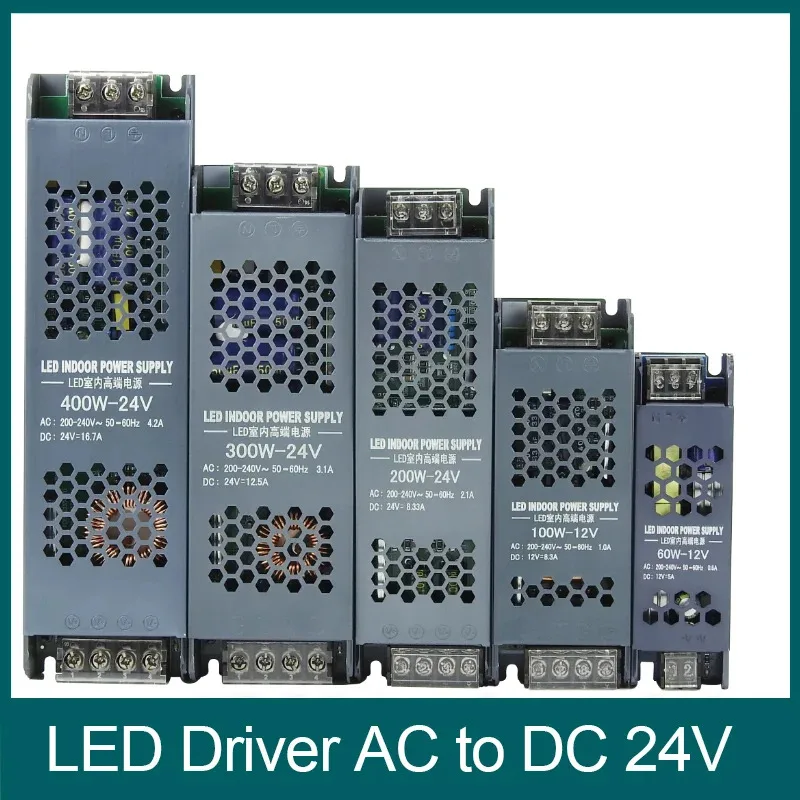 

Источник питания для светодиодов Ультратонкие трансформаторы освещения постоянного тока 24 В 60 Вт 100 Вт 200 Вт 300 Вт 400 Вт Светодиодный драйвер для жесткой светодиодной ленты