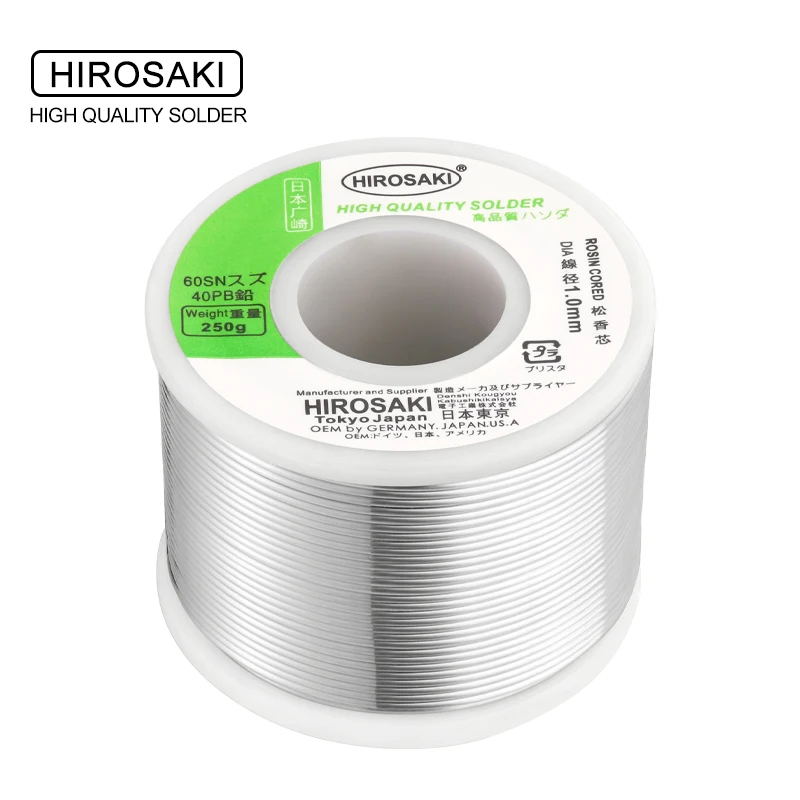 Japan HIROSAKI Solder Wire 250g Sn60Pb40 Rosin Core Tin Wire Soldering Welding Flux2.0% Dia 0.3mm 0.8mm 1.0mm 2.0mm