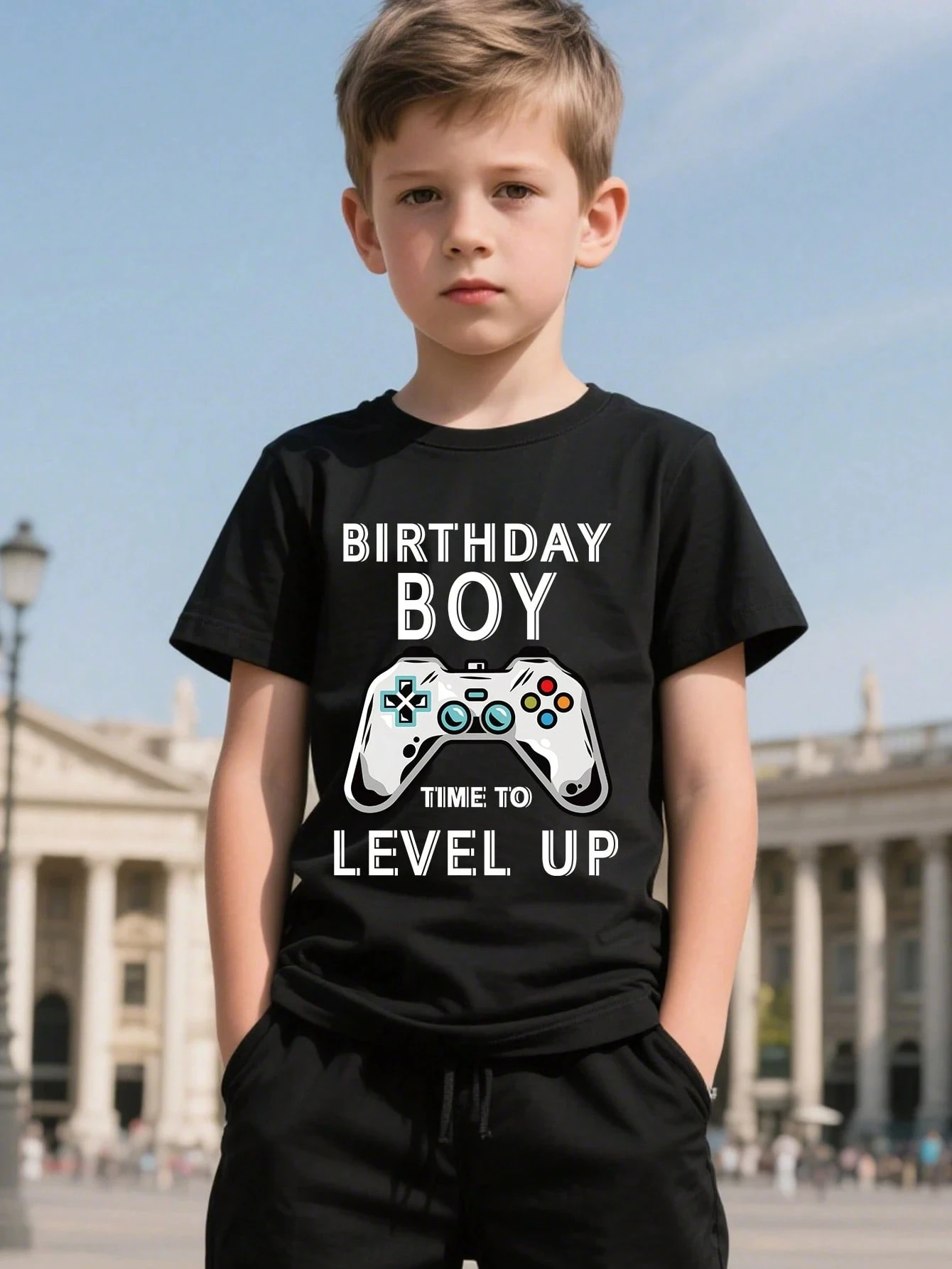 Aniversário menino moda criativa controlador de videogame impressão camiseta crianças verão meninos camisa casual topos crewneck roupas