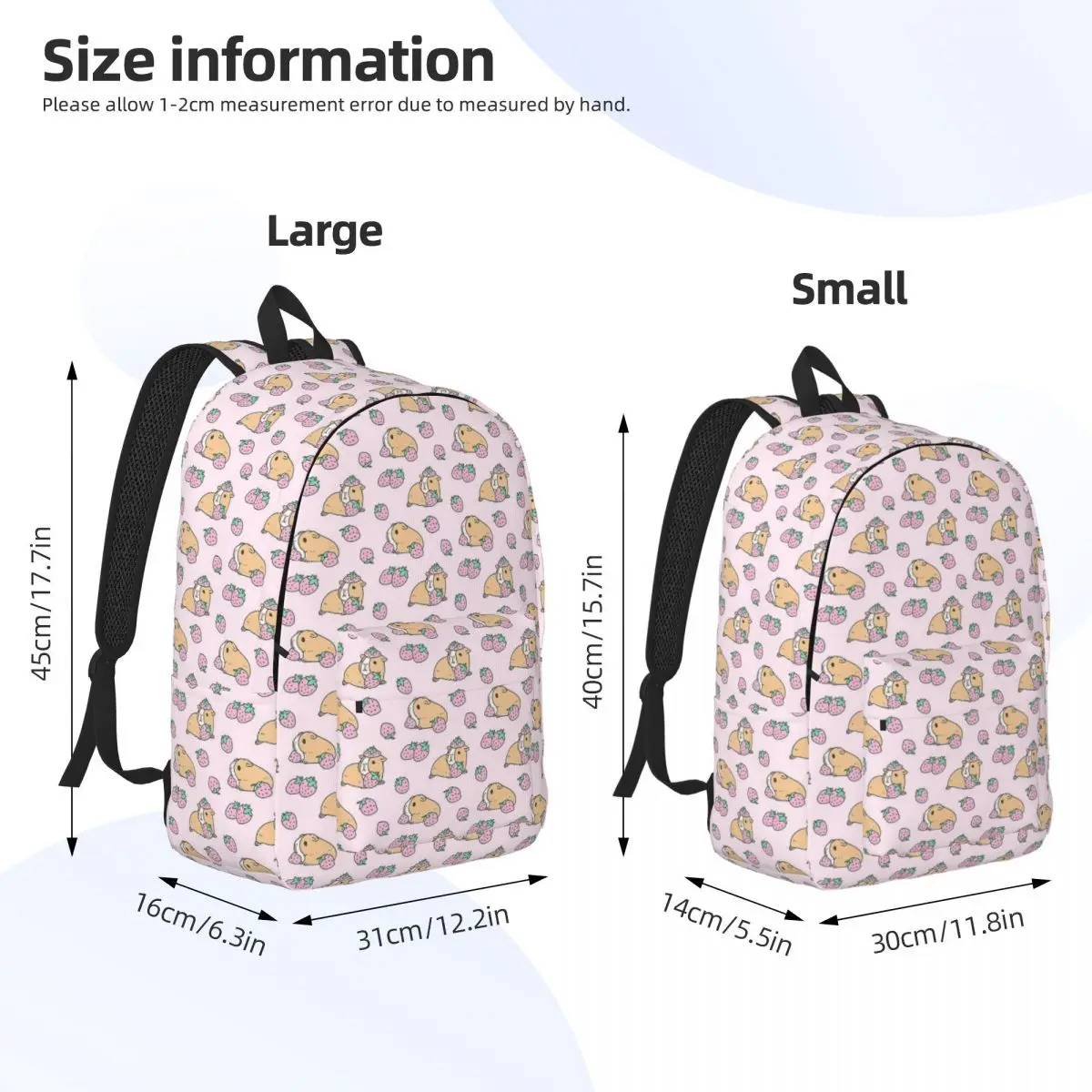 Mochila de morango doce cobaia rosa, mochila de lona menino e menina do jardim de infância Amantes do estudante da escola primária