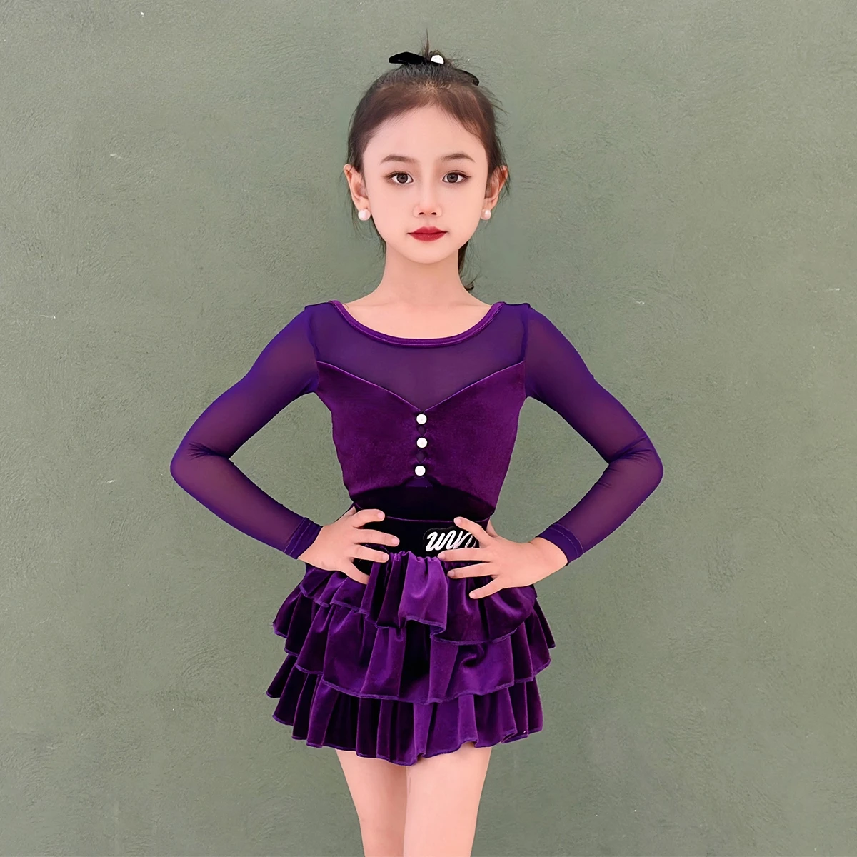 

Детская осенняя одежда для латинских танцев для девочек, боди, юбка с рюшами, профессиональные костюмы для выступлений чача-танго