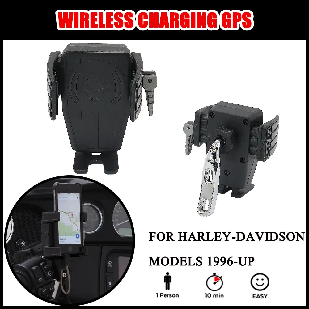 

Мотоциклетный держатель для телефона с беспроводной зарядкой, GPS, навигационный кронштейн, черный, новинка для Harley Touring Street Road Electra Tri Glide FLHTK