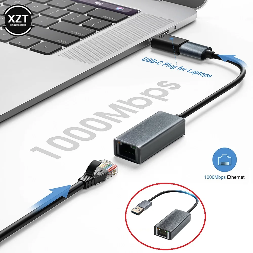 

Mini USB C to Ethernet Adapter Aluminum Gigabit USB C Adapter for Laptop MacBook Pro 1000/100Mbps USB Lan RJ45 Network Card