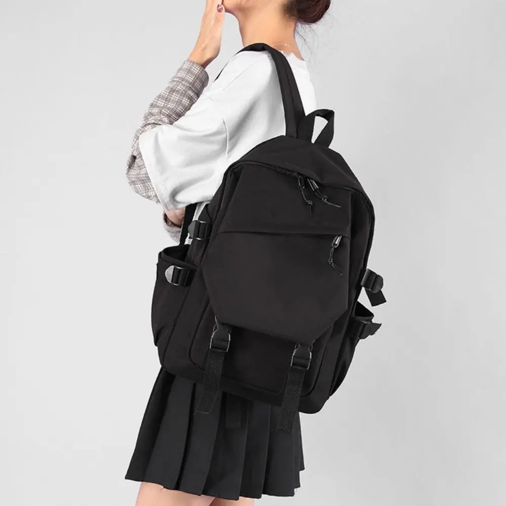 Multi-Function Nylon Backpack Adjustable Solid Color Women Shoulder Bag Korean Style Large Capacity Students Schoolbag Travel
