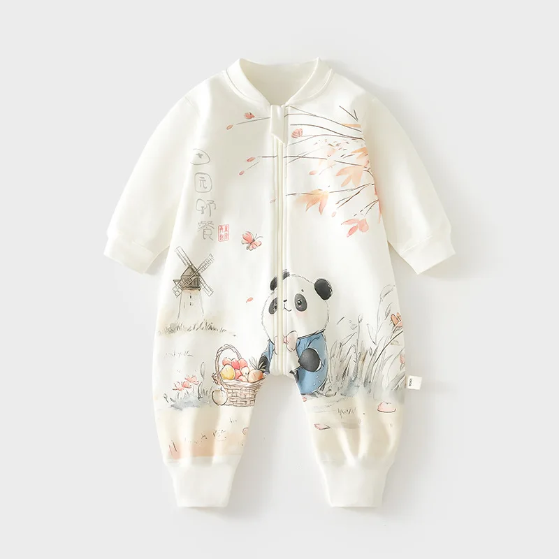 

Осенне-зимний однослойный комбинезон-пижама из мягкой шерсти для новорожденных с раздельными ножками, на молнии, многофункциональный, с защитой от раскрывания