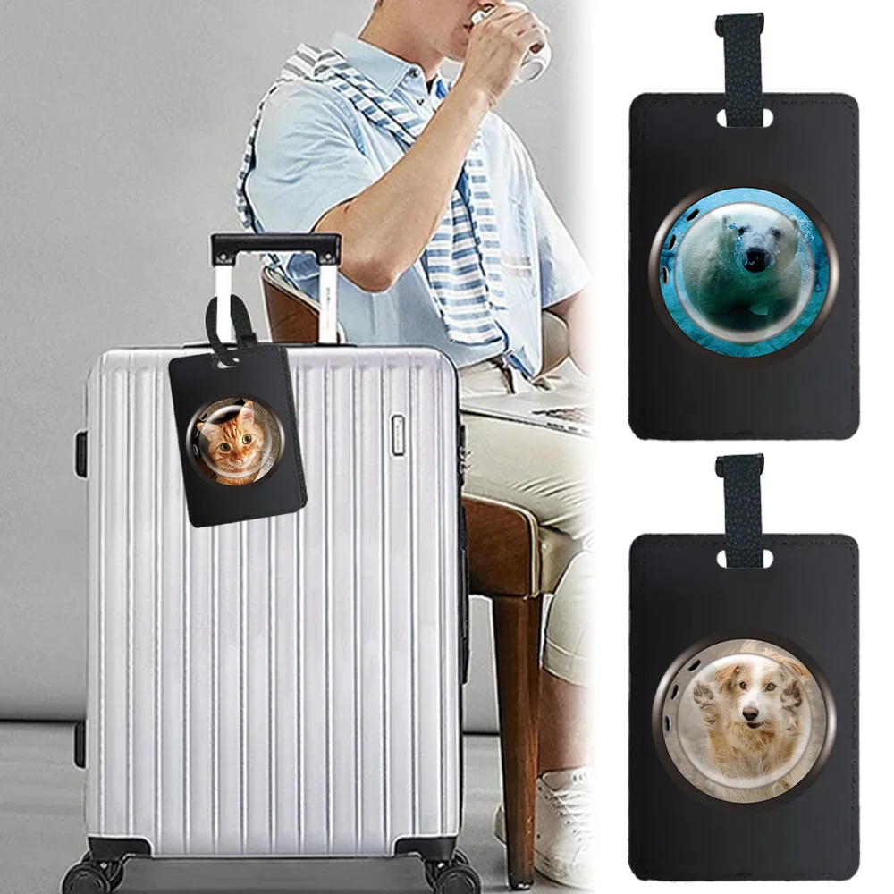 

Personalized Luggage Tag Fashion Pu Luggage Boarding Tag Suitcase Identifier Label Name ID Window Pattern Outdoor Accessories