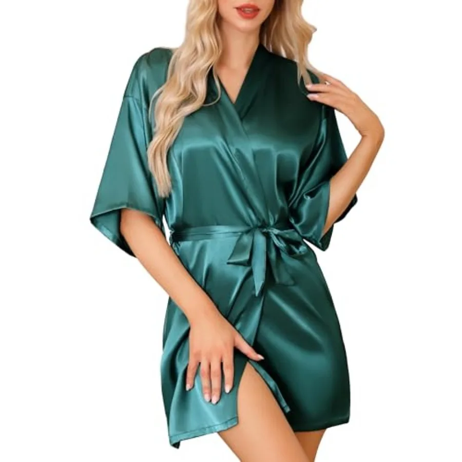 

Women's Satin Robes Silky Short Robe Lightweight Sleepwear Bride Bridesmaids Bathrobes Dressing Gowns Loungewear S-XXL