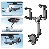 For 360 Degree Rotatable Auto Rearview Mirror Seat Hanging Clip Bracket Cell Phone Holder Multifunctional Car Phone Holder