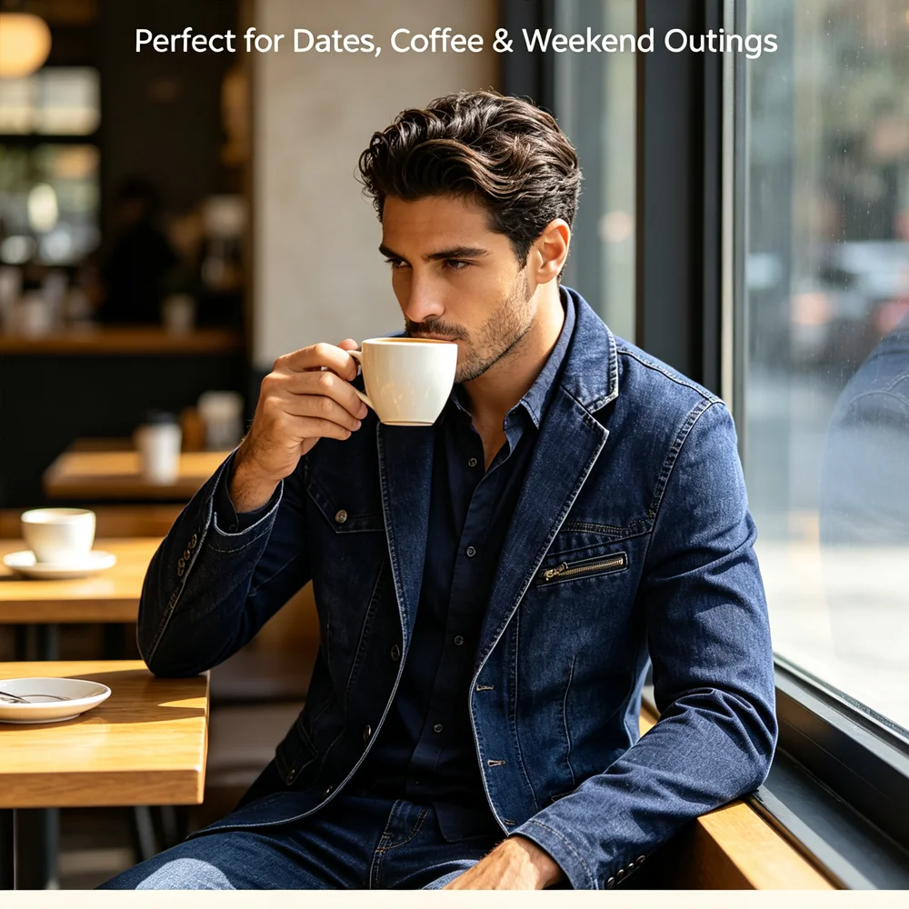 Autumn Men's Men Denim Blazer Jackets Vintage Man Multi‑Pockets Cargo Jean Jackets Men Windbreaker Workwear Cowboy Suit Coats
