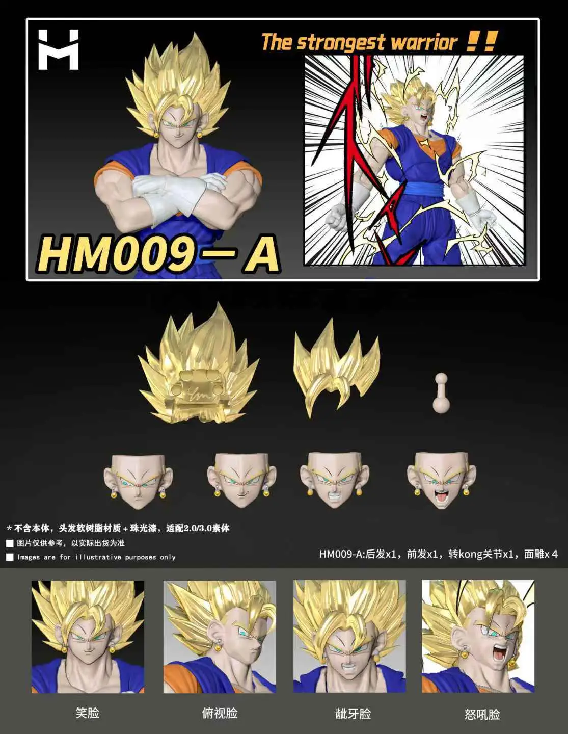 العلامة التجارية الجديدة HM Studio HMO09A-HM010A لعبة دراغون بول Z سوبر سايان الله الترا غريزة فيجيتو نحت الرأس الشكل بدون نموذج للجسم