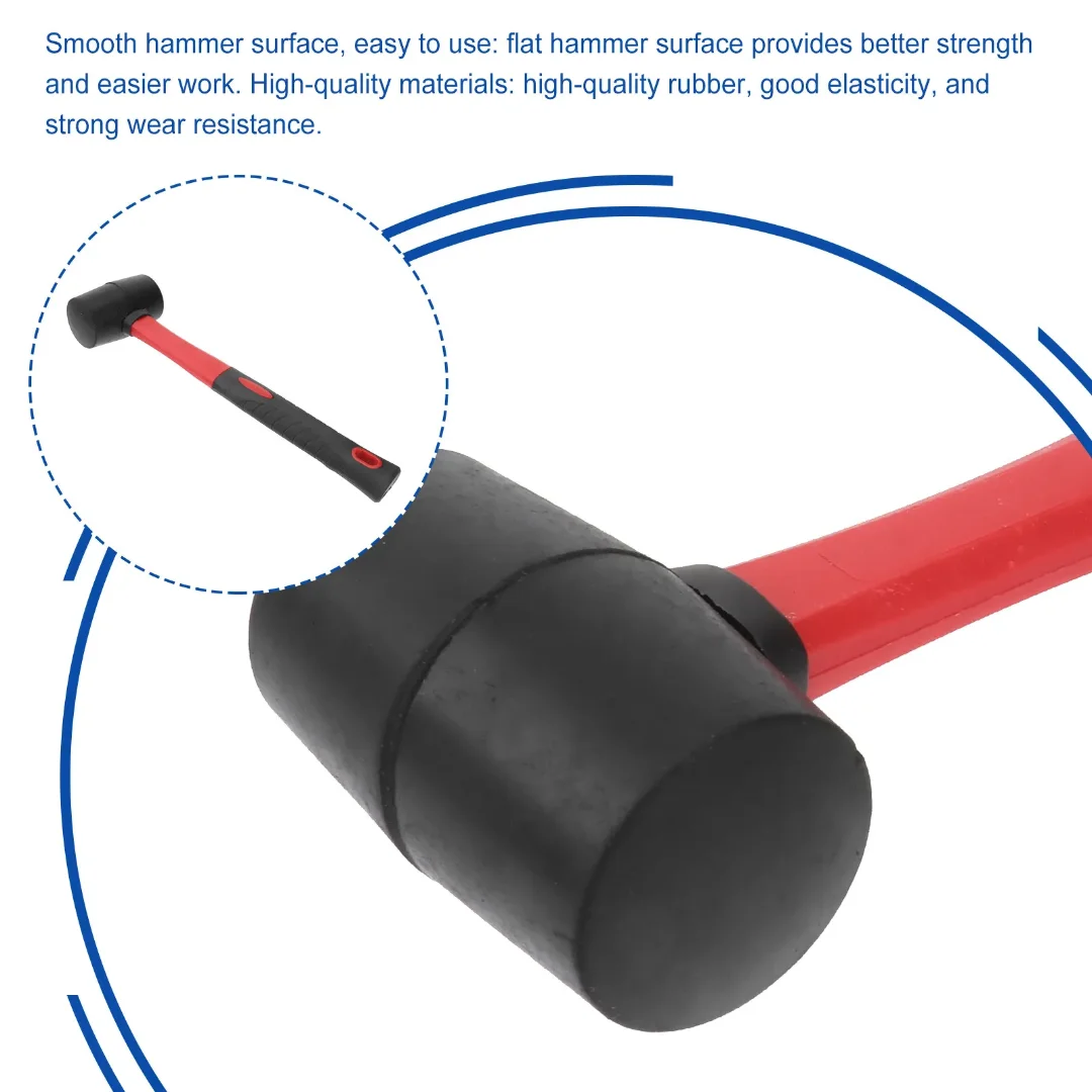 16Oz Rubber Hammer Fiber Handle Non-Slip Mallet For Flooring Installation Crafts Home Decoration Repair Tool Hand Tool