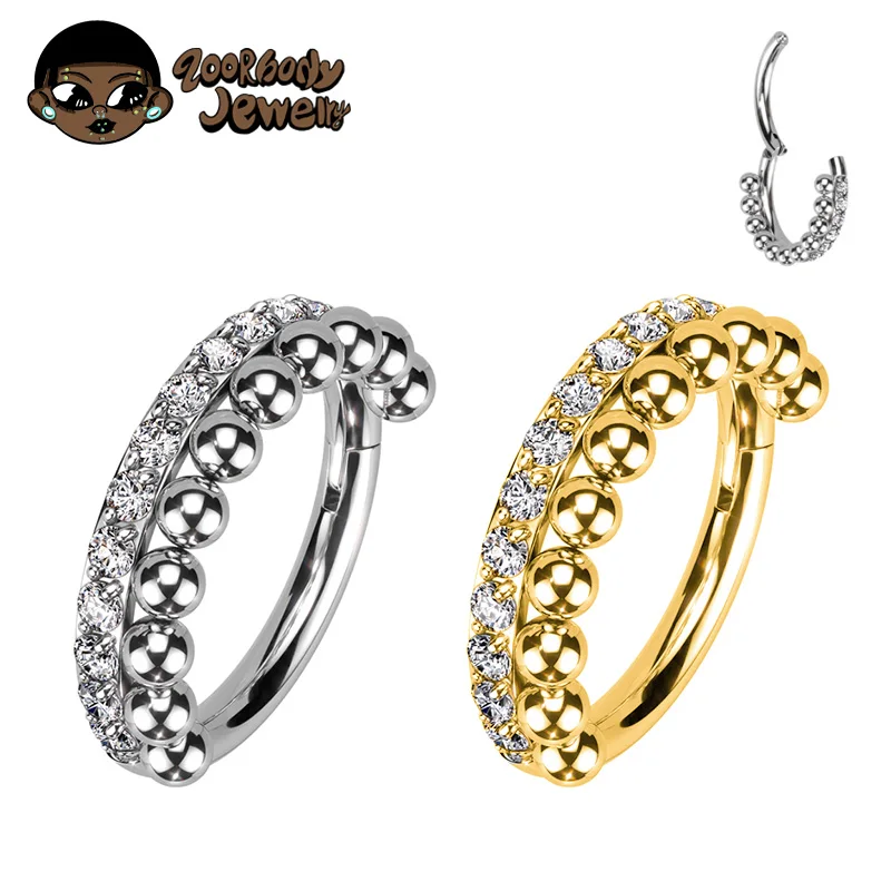 ZOOR ASTM F136 Titanium Septum Nose Rings Piercing Zircon 8/10/12mm Hoops Clicker Tragus Daith Cartilage Helix Conch Piercing