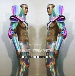 New Model Muscle Male Gogo Costume Nightclub Show Singer Dance Costume Ds Future Warrior Technology Sense Silver Mirror Armor