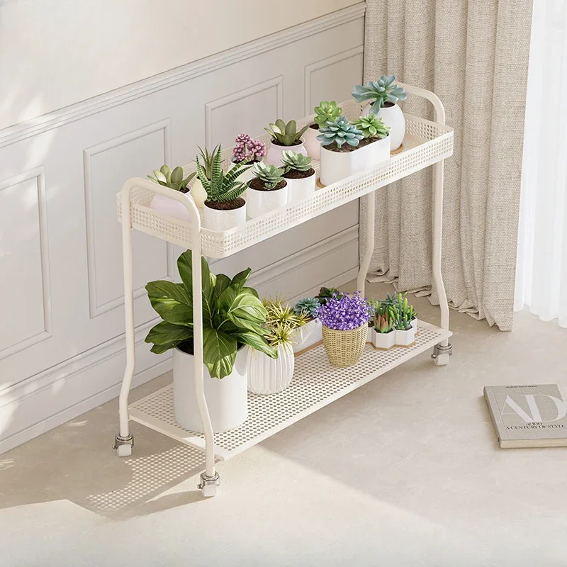 

Mobile succulent flower rack Balcony wrought iron flower rack Living room floor-to-ceiling double-layer indoor flower pot rack w