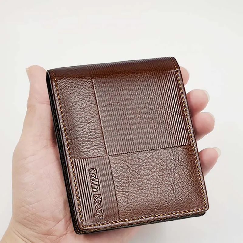 

Genuine Leather Men Short Wallet Business Trifold Wallet with Card Holder Zipper Coin Purse Small Male Carteria Portomonee