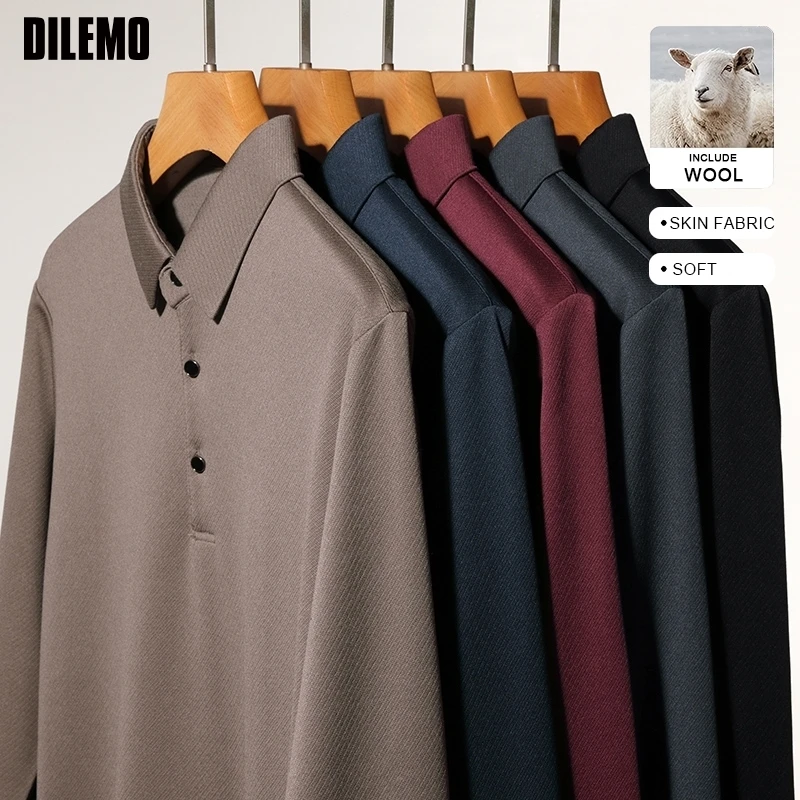 

Wool Blend Fabric Men's Polo Shirt Long Sleeve Timeless Design Comfort Ribbed Hem Plain Business Ready All Season Style​​