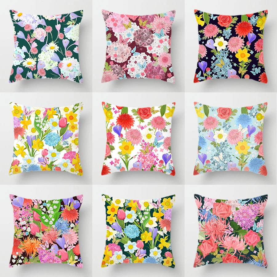 

Yellow Floral Plant European Style Pillow Cover Retro Sofa Decoration Soft Cushion Cover