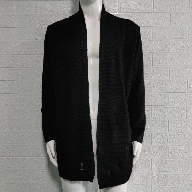 Sweter Modis Mewah Musim Gugur dan Musim Dingin Pria Kardigan Warna Solid Longgar Panjang Sedang Mantel Rajutan Sweter Atasan Pria Otot